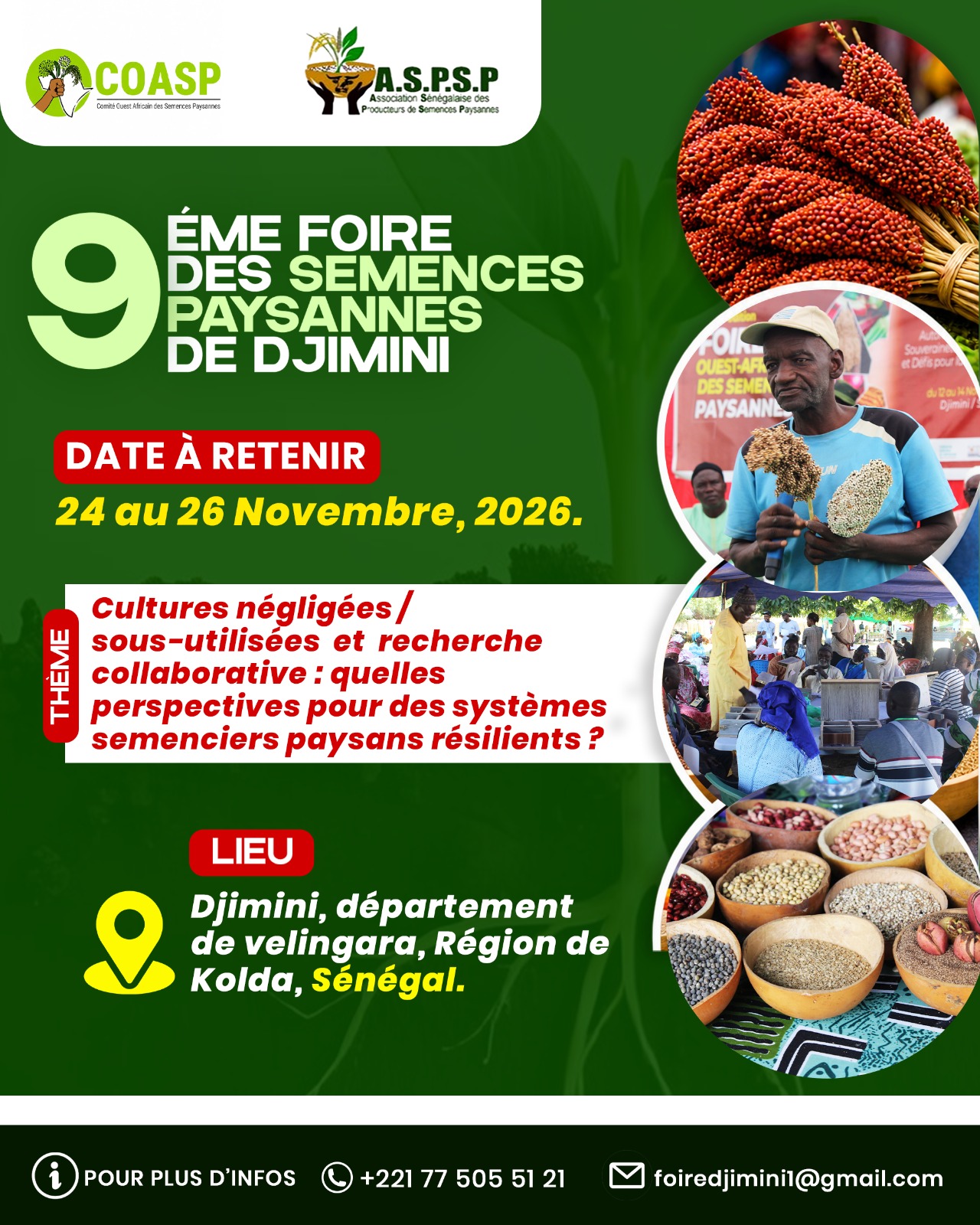 Djimini accueille la 9ᵉ Foire des semences paysannes, du 24 au 26 novembre 2026