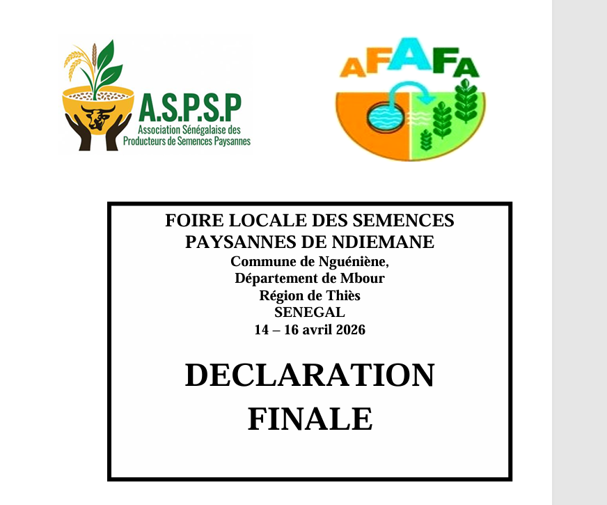 La foire locale des Semences Paysannes de Ndiémane rend son verdict : Déclaration